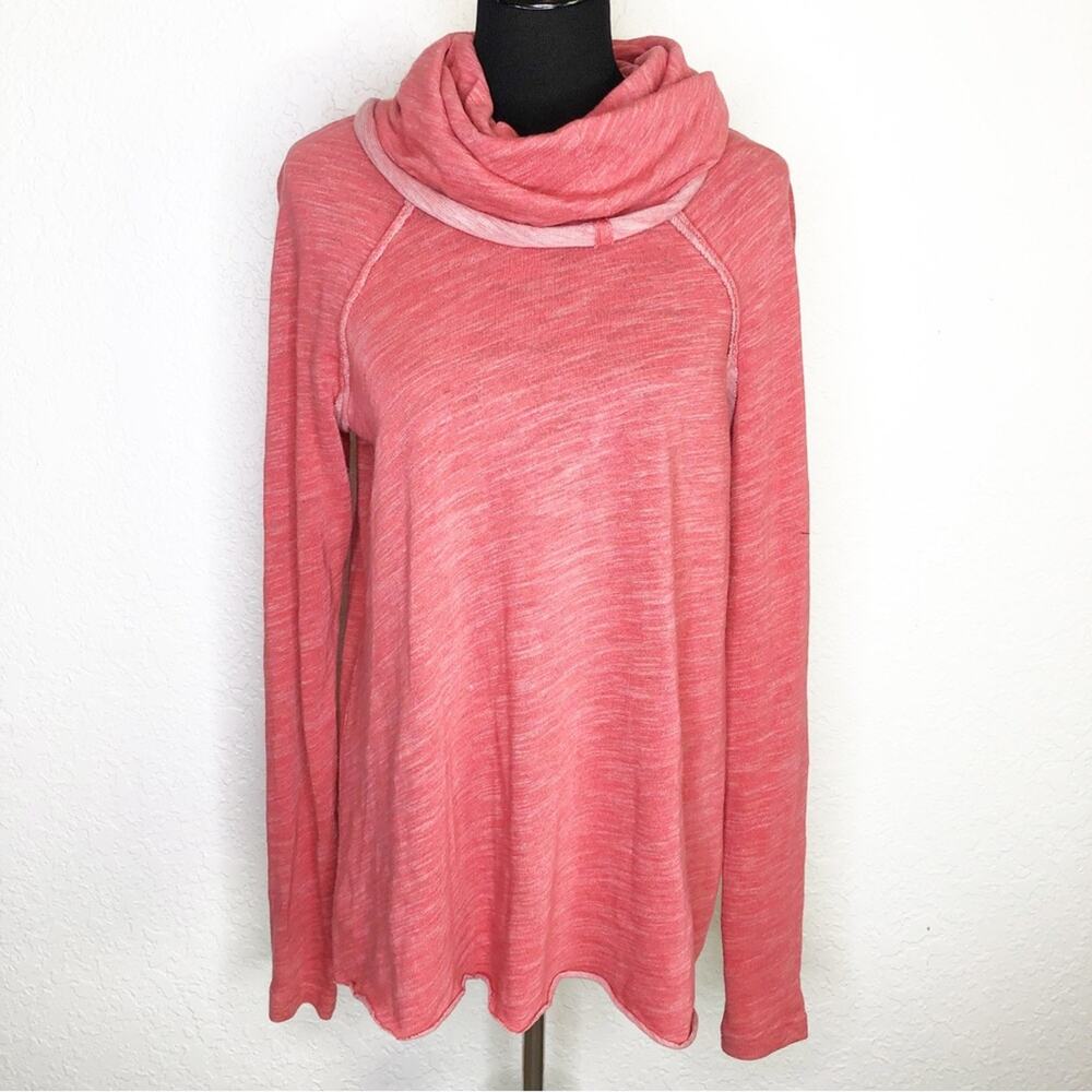Free People Beach red pink funnel neck raw seam hem tunic size One Size